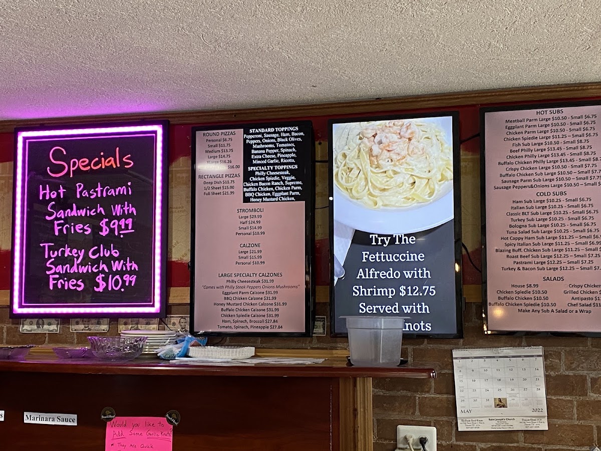 BC Pizza & More menu board