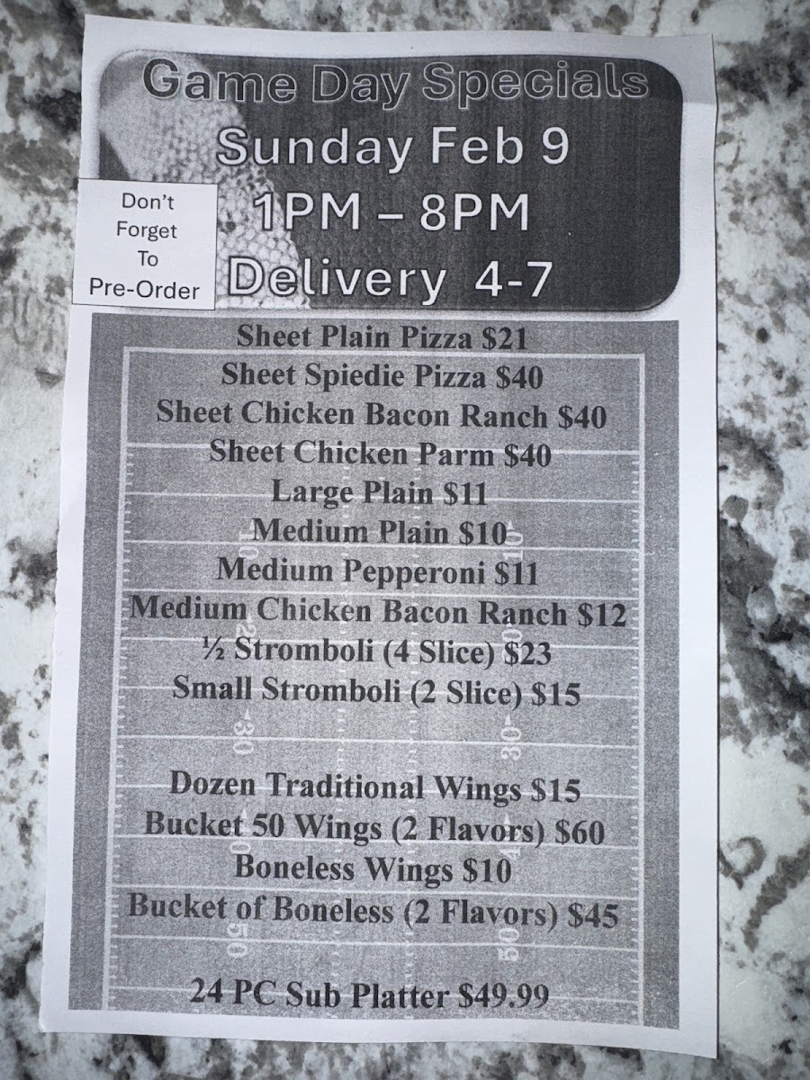 BC Pizza & More menu board