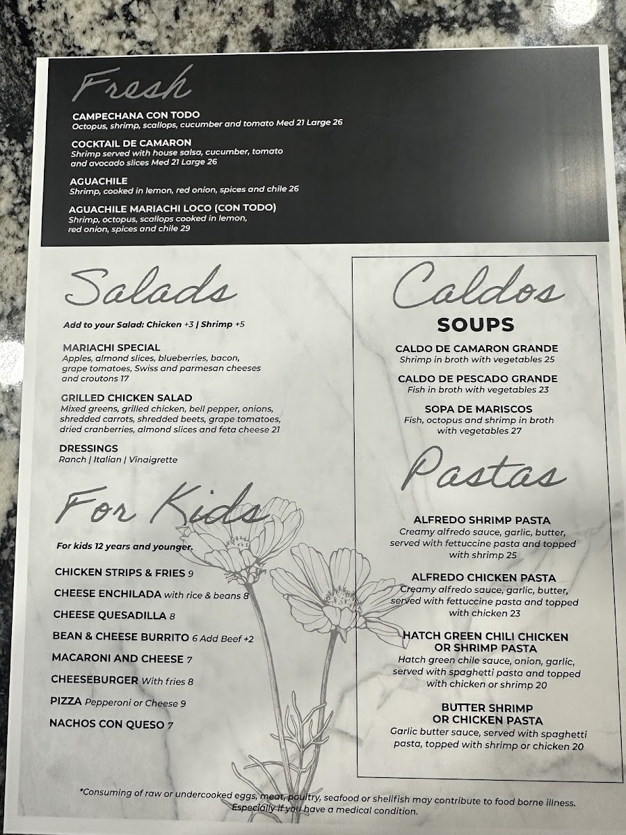 Mariachi Loco Restaurant menu board