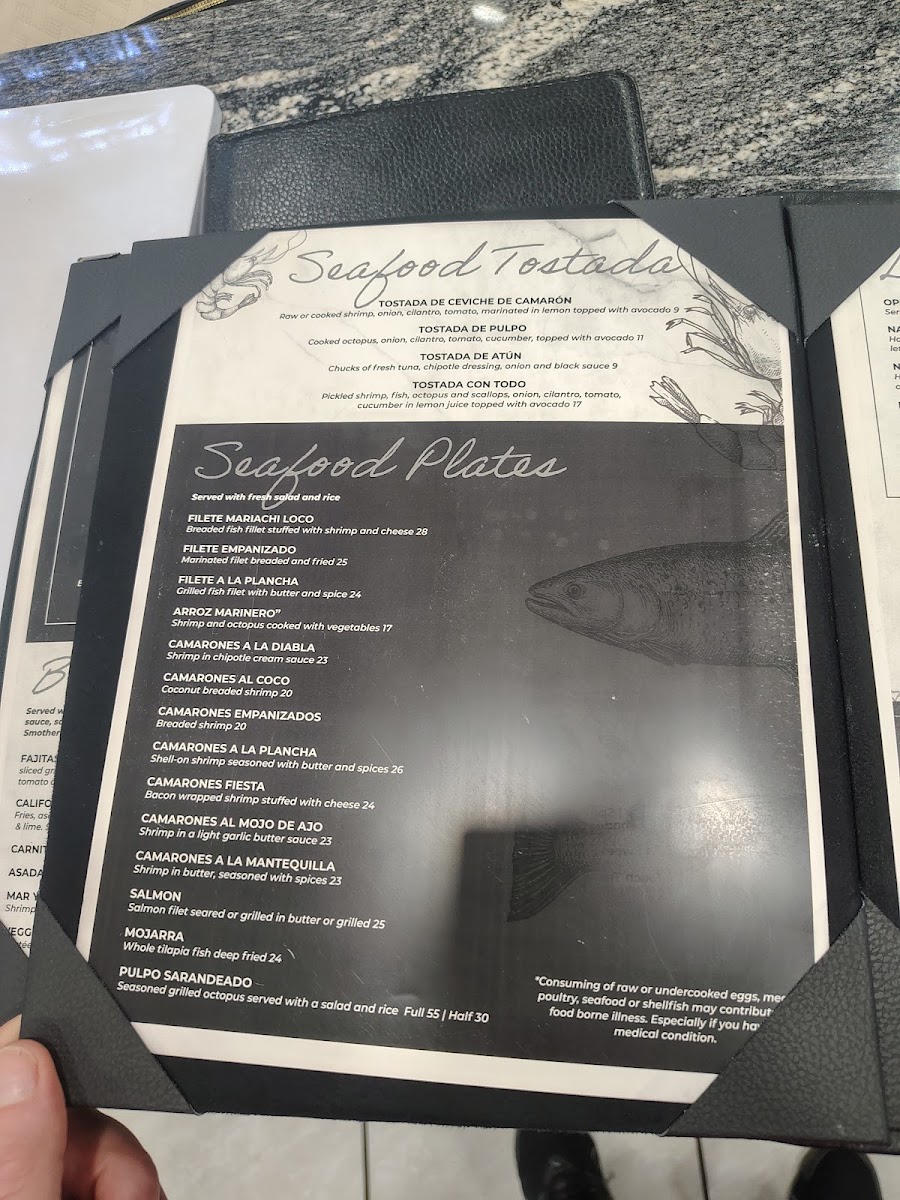 Mariachi Loco Restaurant menu board