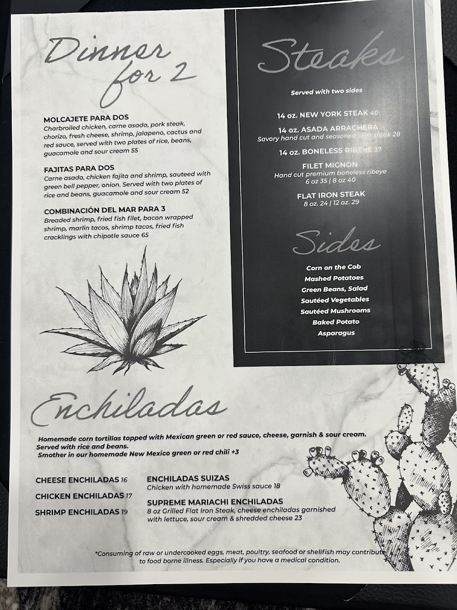 Mariachi Loco Restaurant menu board