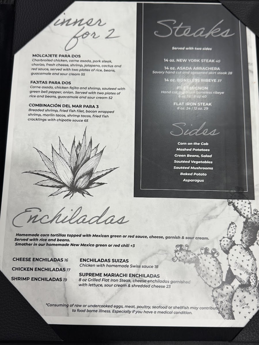 Mariachi Loco Restaurant menu board