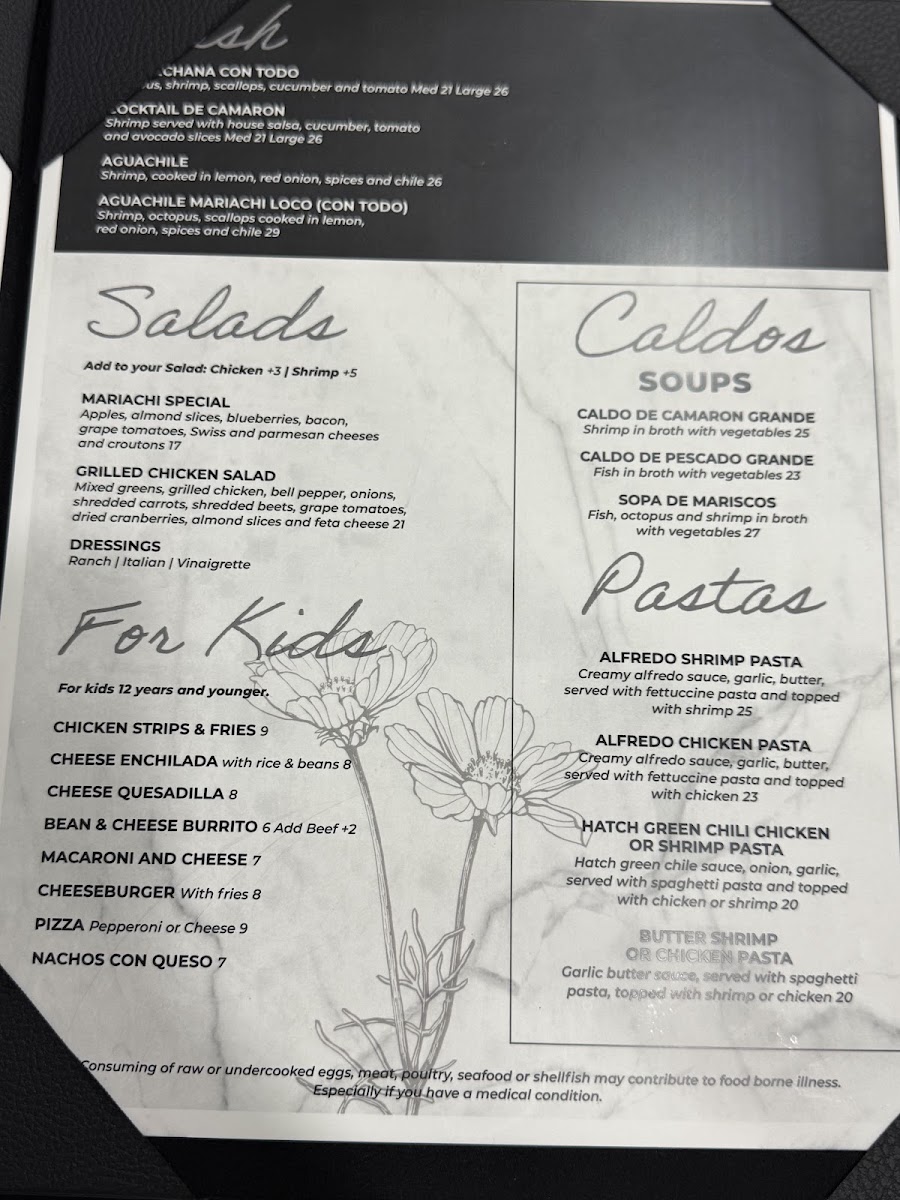 Mariachi Loco Restaurant menu board