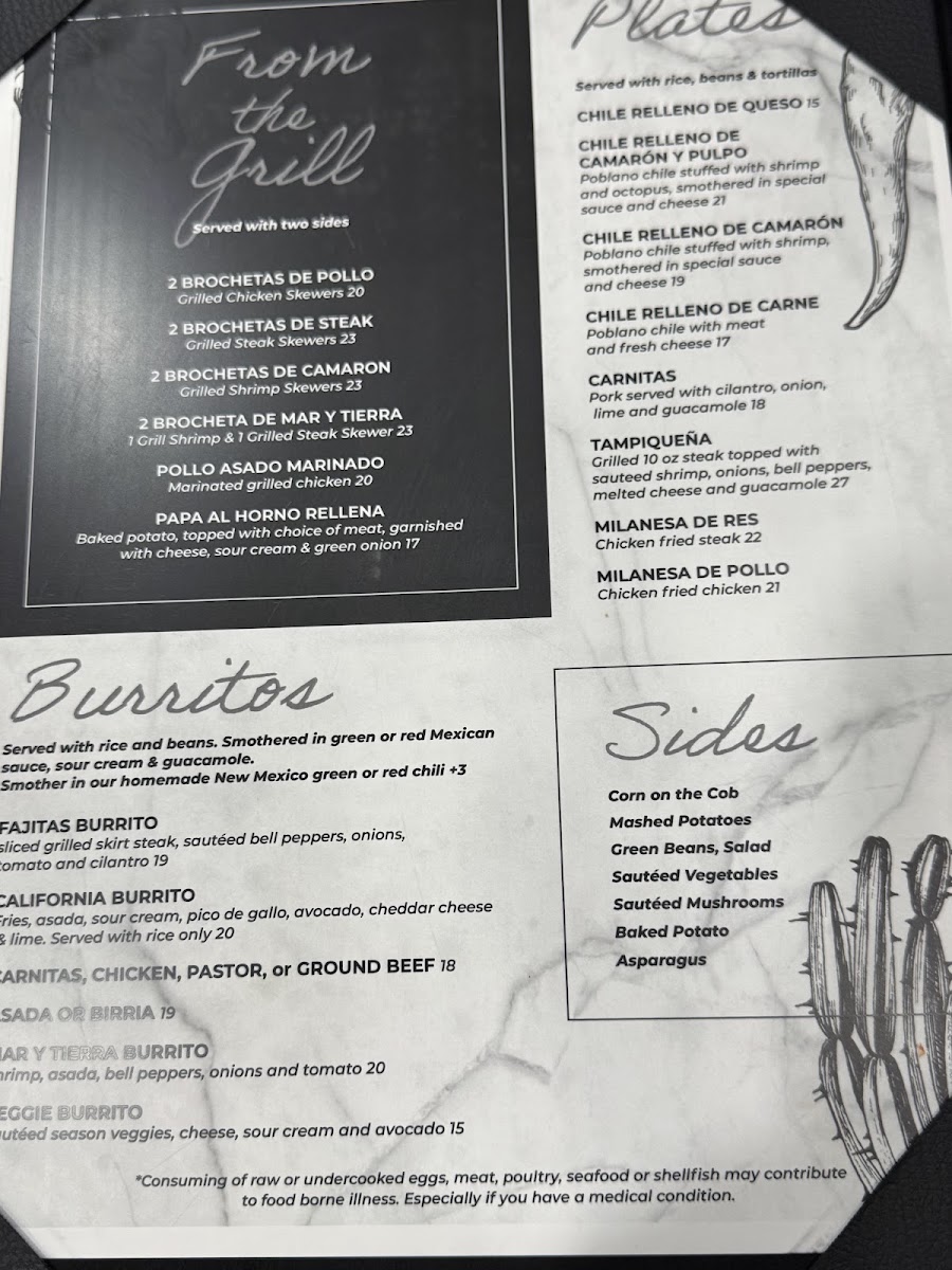 Mariachi Loco Restaurant menu board