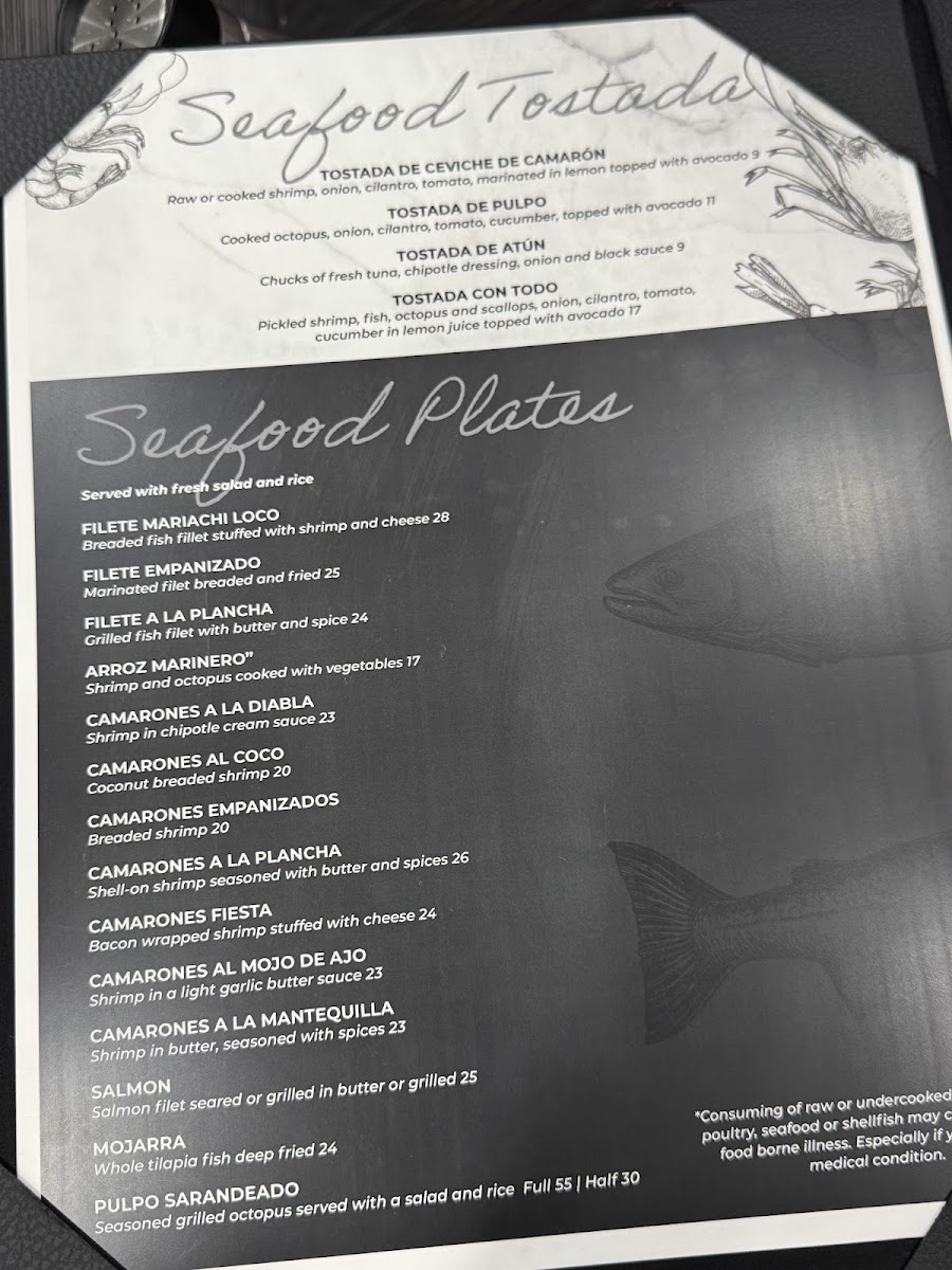 Mariachi Loco Restaurant menu board