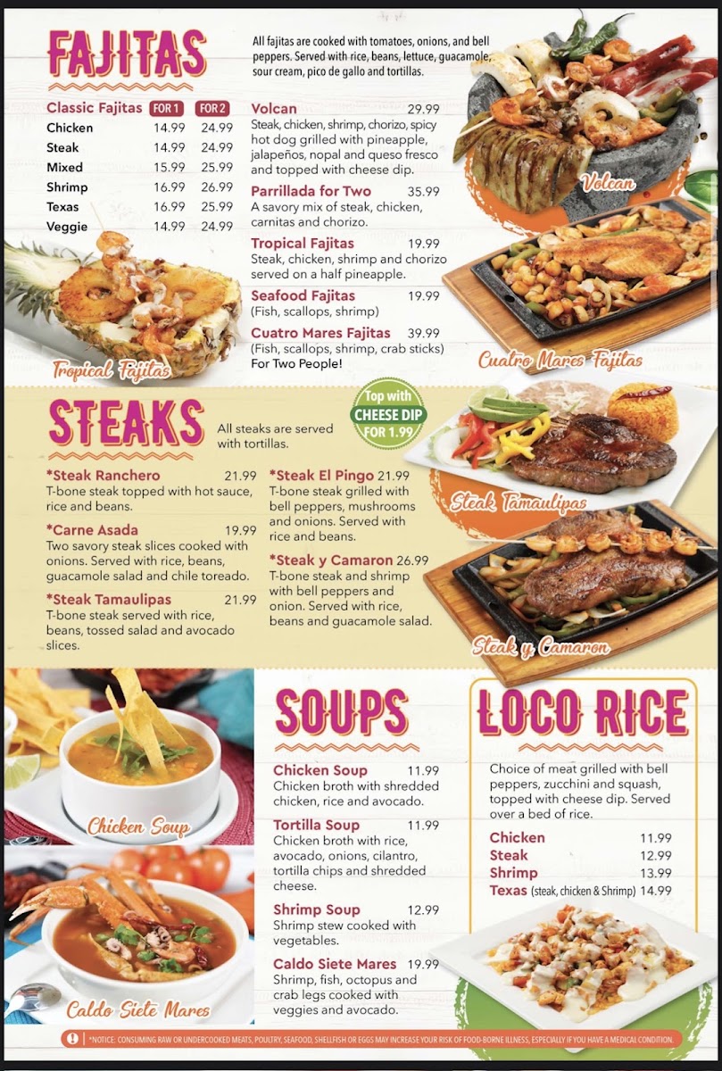 LOS DOS GALLOS MEXICAN RESTAURANT menu board