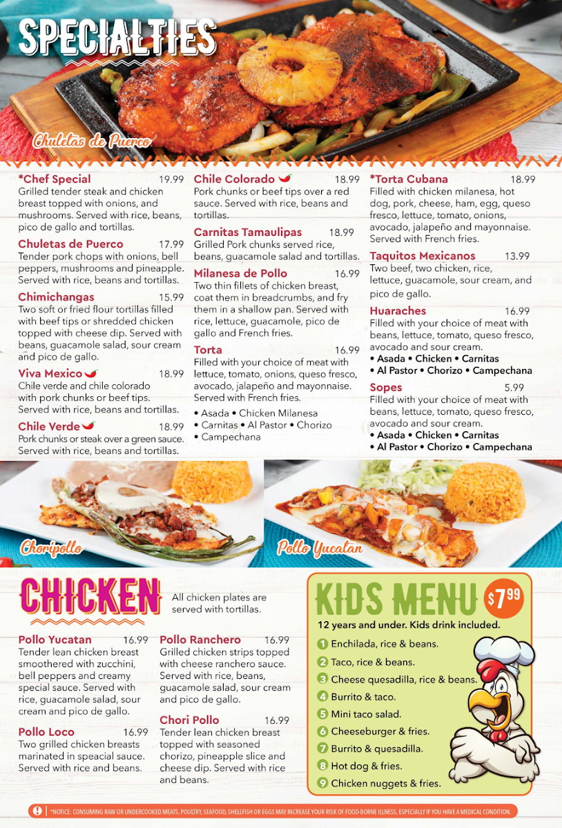 LOS DOS GALLOS MEXICAN RESTAURANT menu board