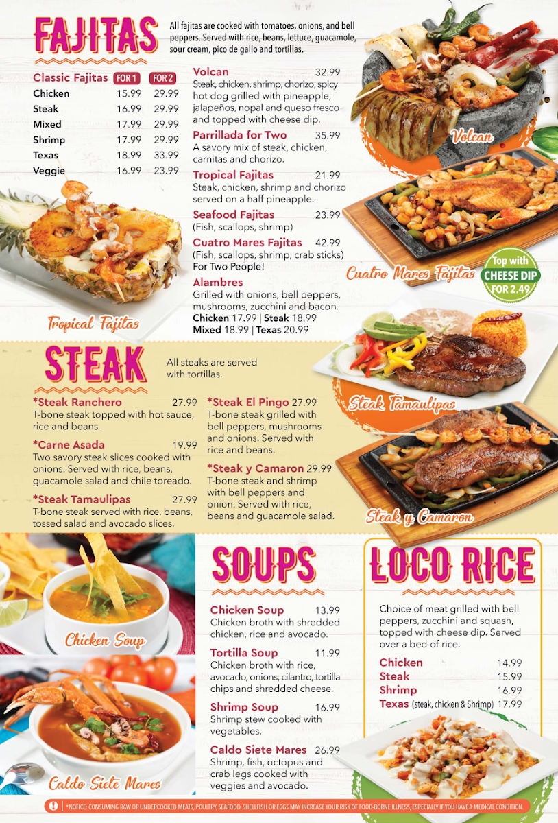 LOS DOS GALLOS MEXICAN RESTAURANT menu board