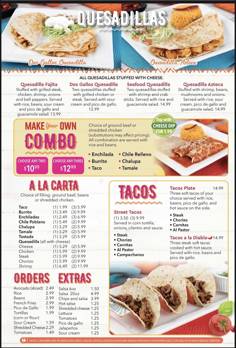 LOS DOS GALLOS MEXICAN RESTAURANT menu board