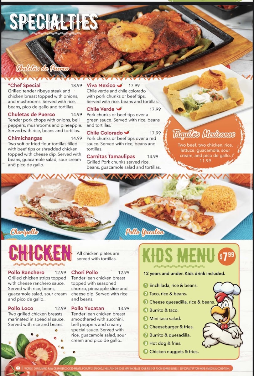 LOS DOS GALLOS MEXICAN RESTAURANT menu board