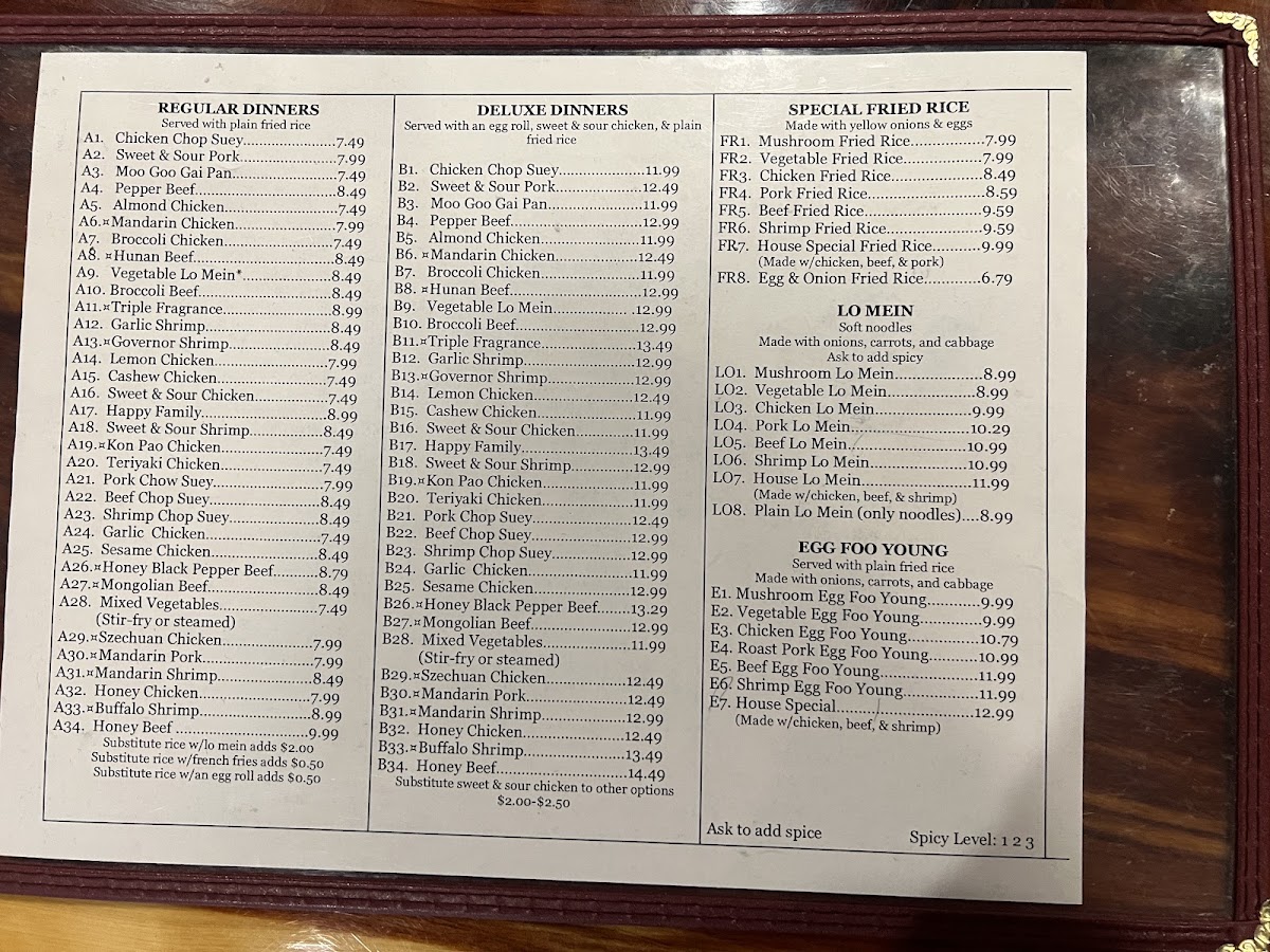 Golden Wu menu board