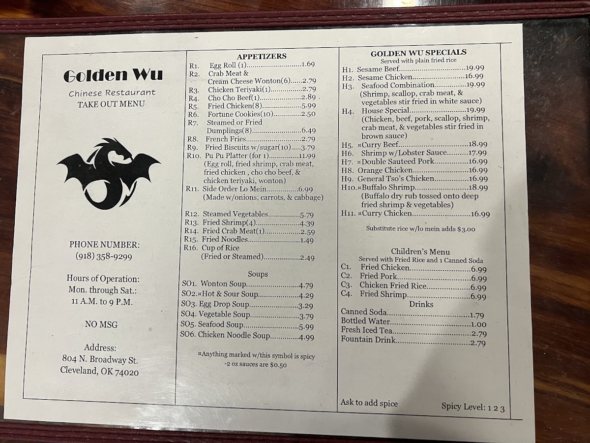 Golden Wu menu board