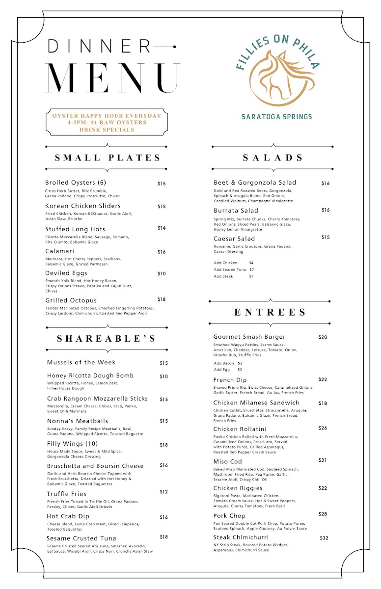 Fillies on Phila menu board