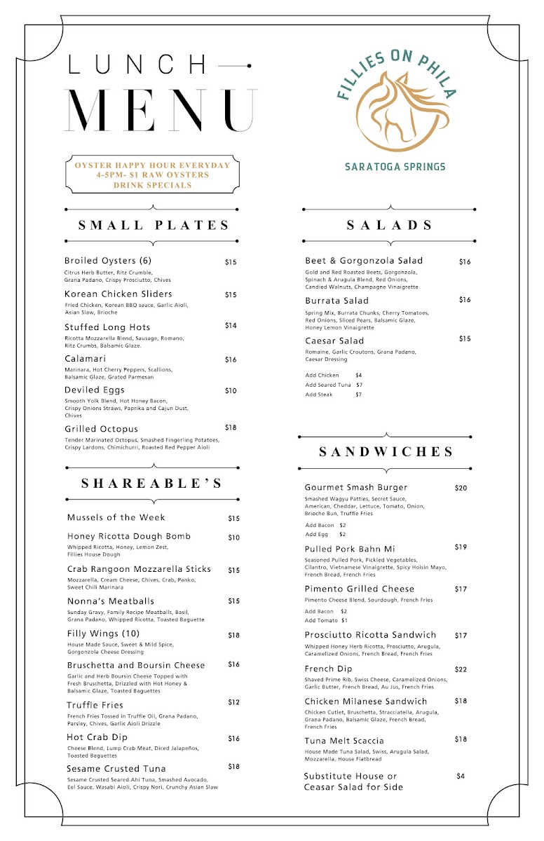 Fillies on Phila menu board