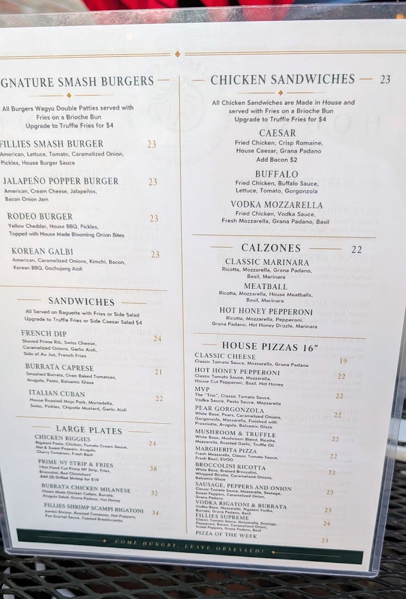 Fillies on Phila menu board