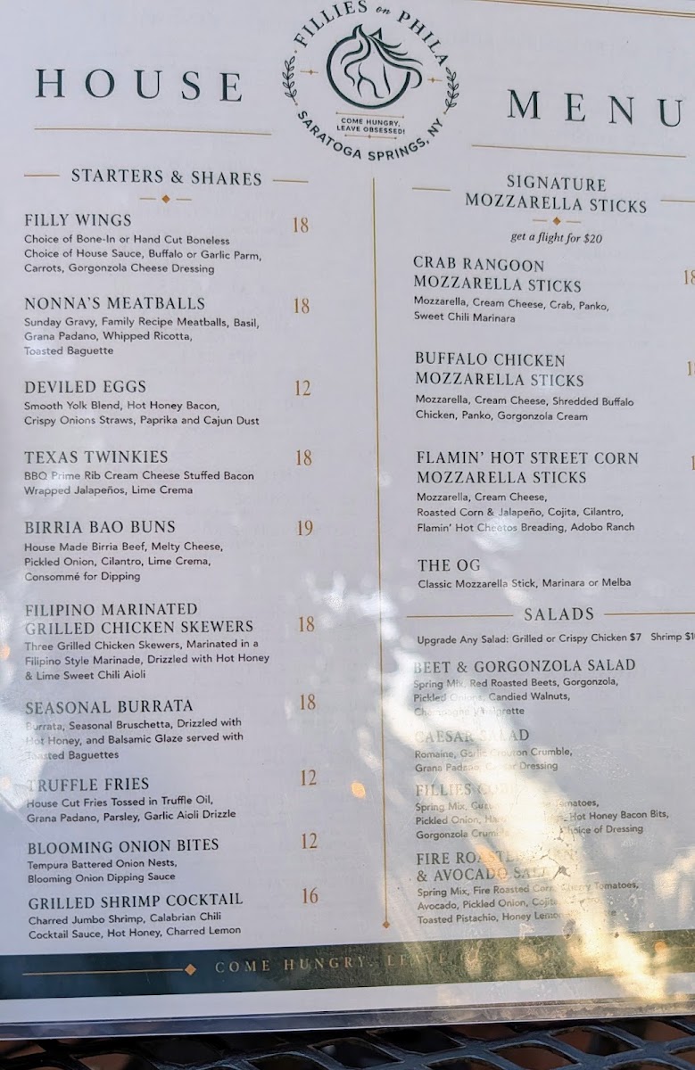 Fillies on Phila menu board