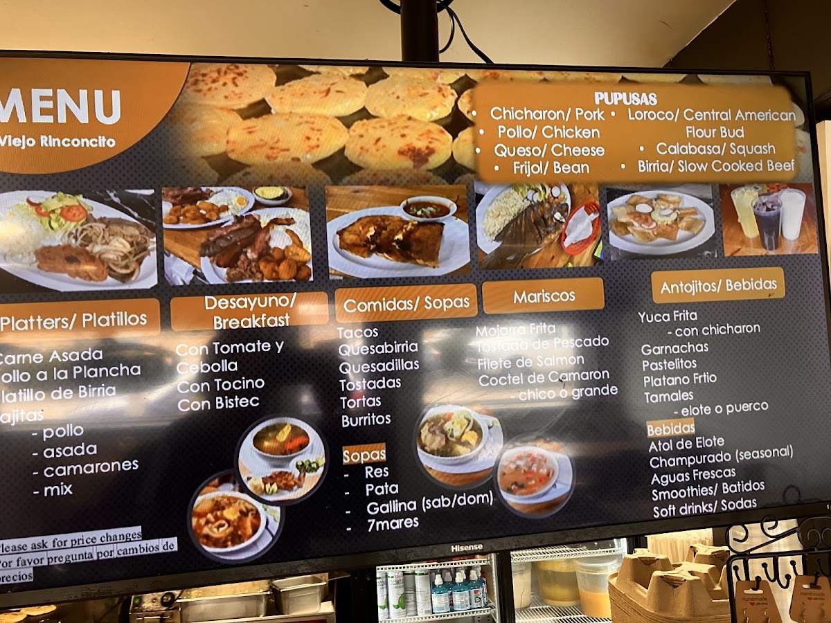 El Viejo Rinconcito menu board