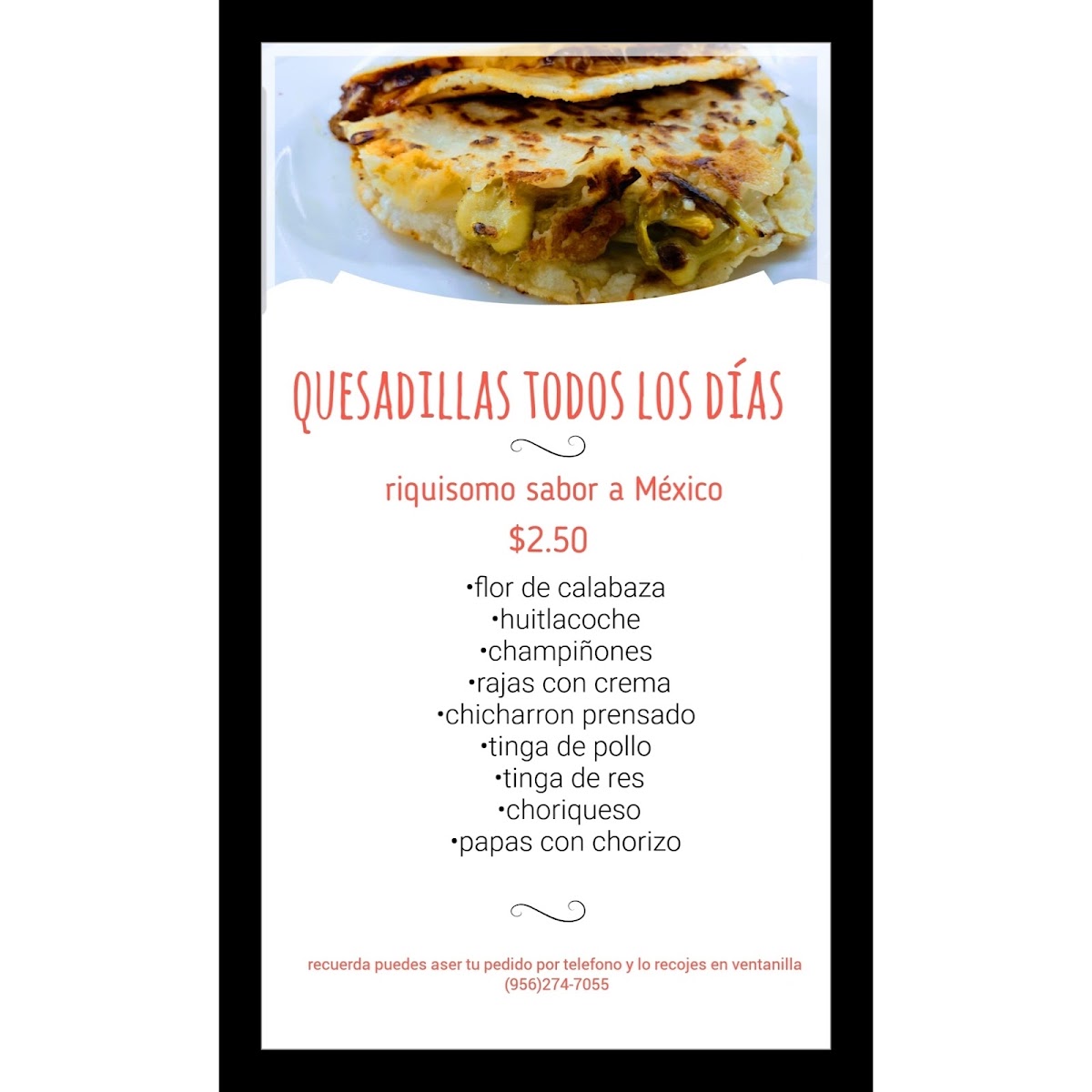Panaderia y tortilleria Flores menu board