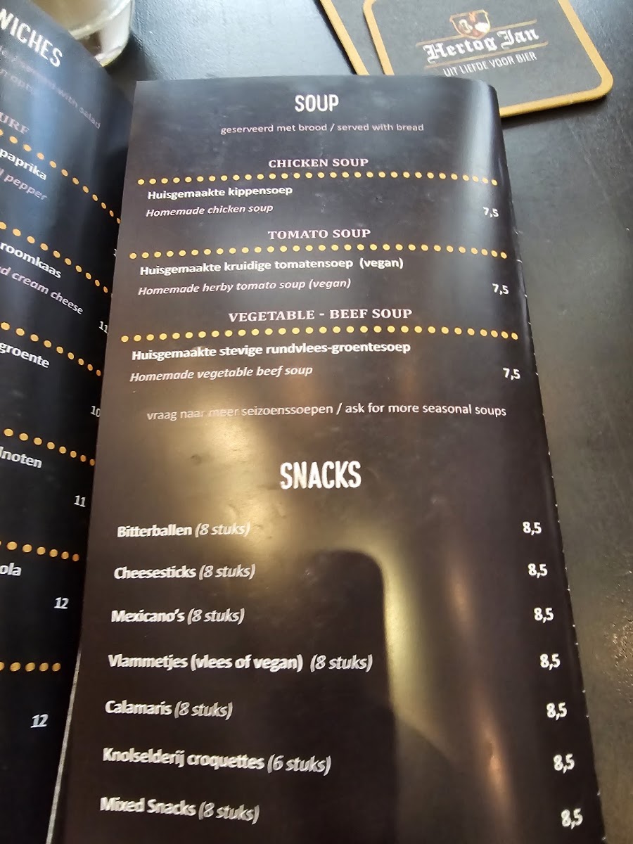 De Liefhebber menu board
