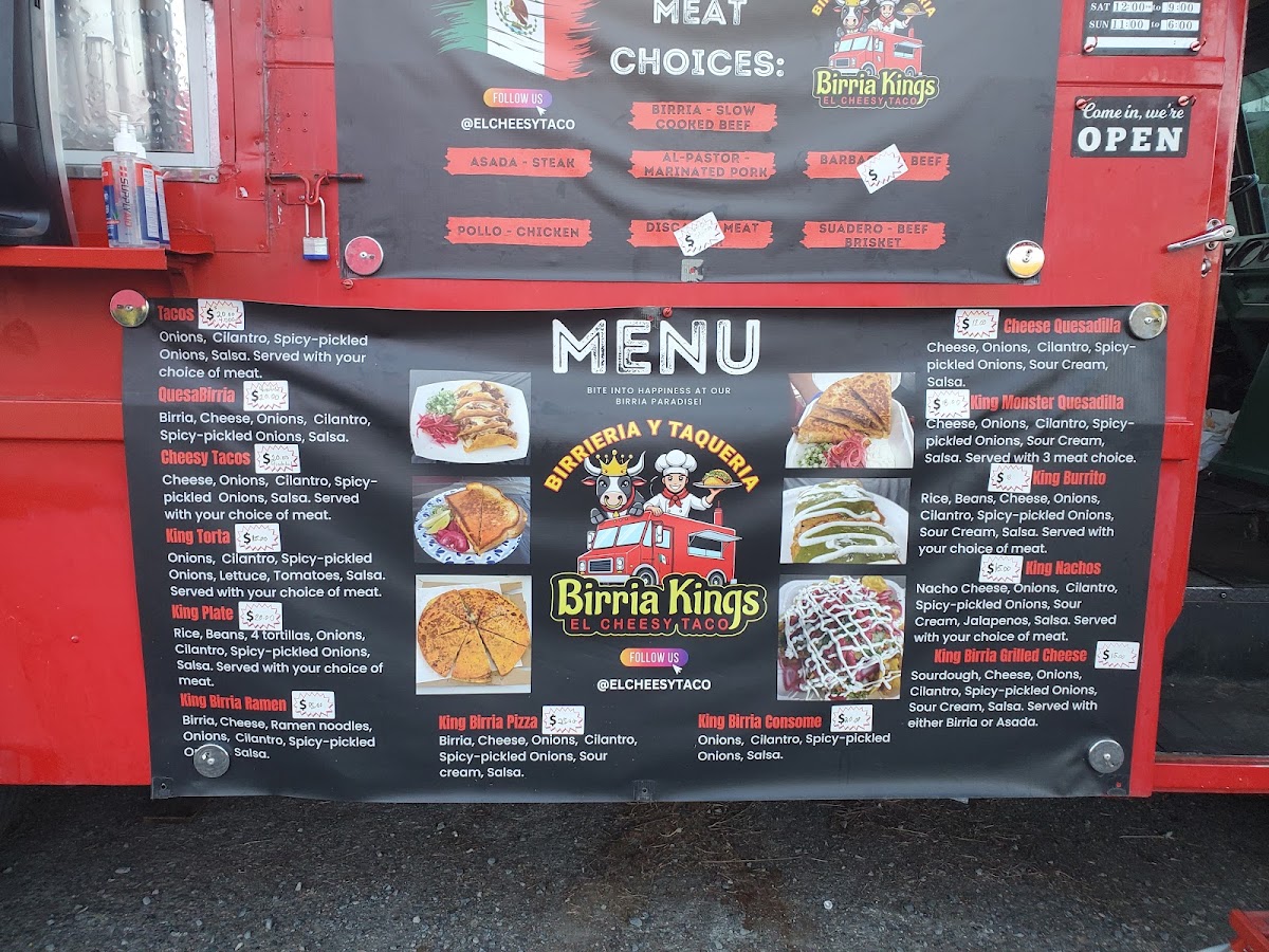 Birria Kings menu board