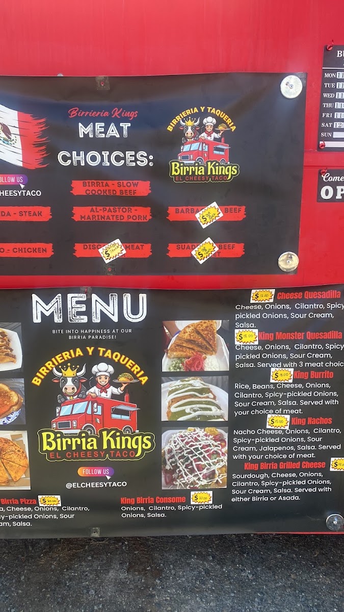 Birria Kings menu board