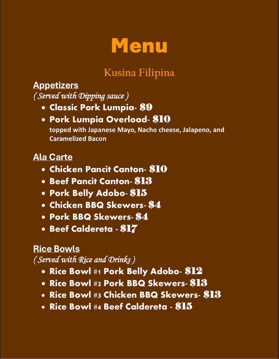 Kusina Filipina Food Truck menu board