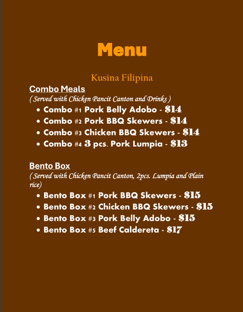 Kusina Filipina Food Truck menu board