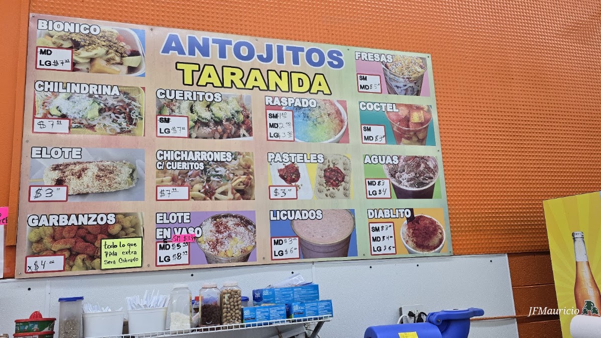 Taqueria Taranda menu board