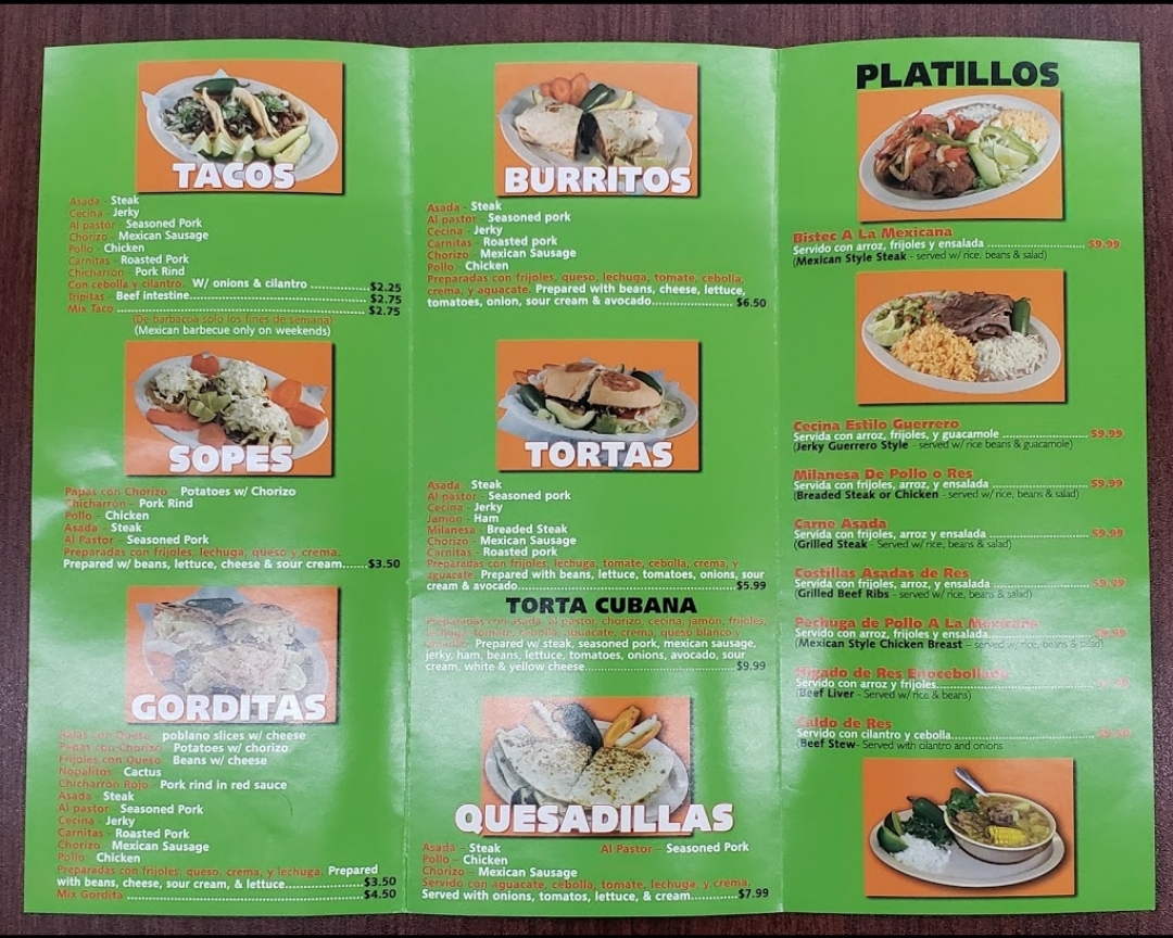 Taqueria Taranda menu board