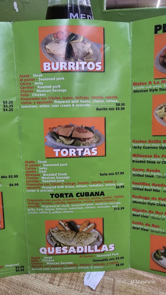 Taqueria Taranda menu board