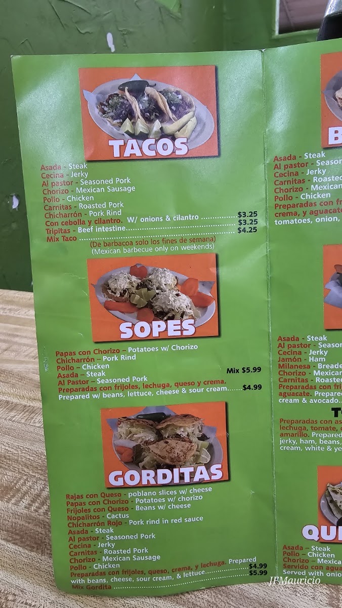 Taqueria Taranda menu board