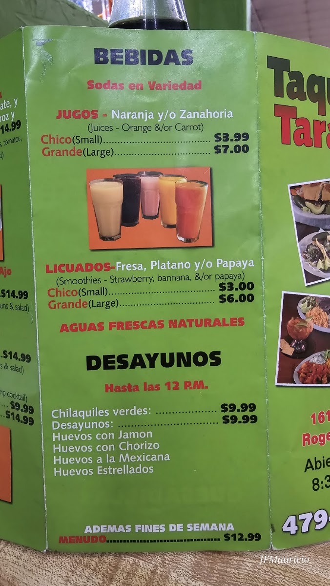 Taqueria Taranda menu board
