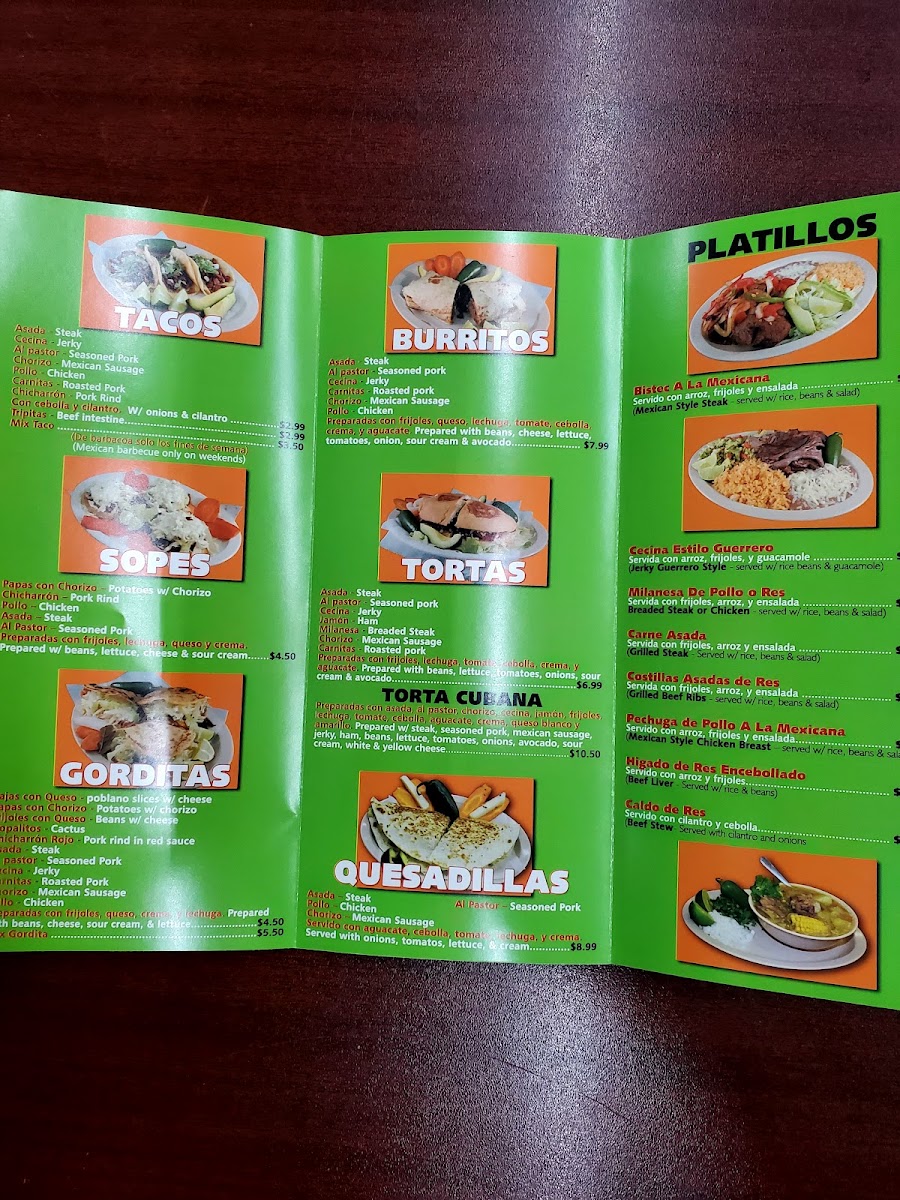 Taqueria Taranda menu board