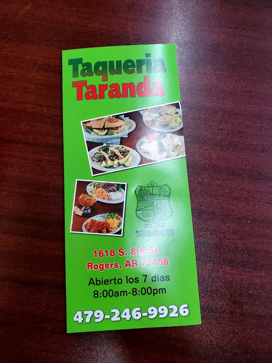 Taqueria Taranda menu board
