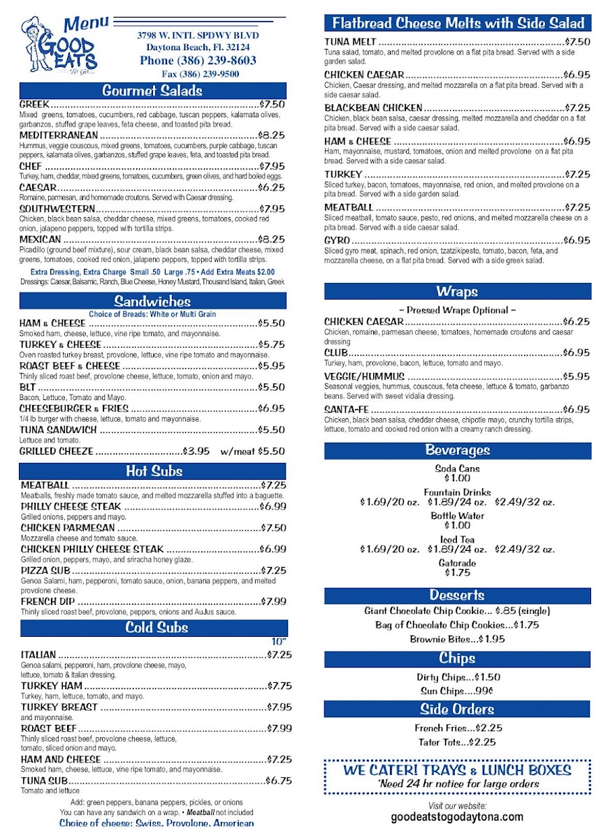Good Eats To Go menu board