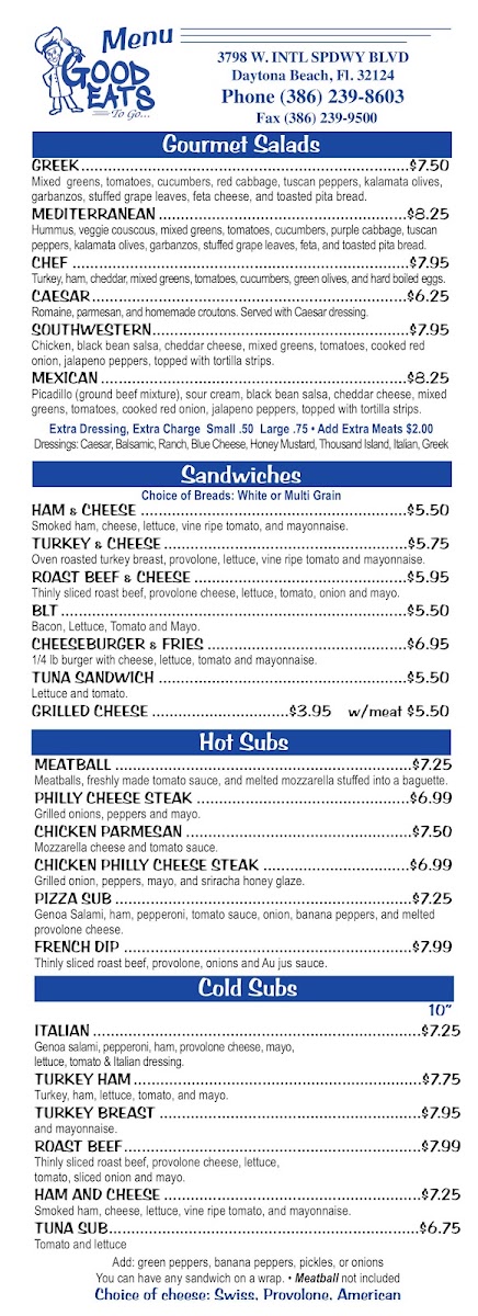 Good Eats To Go menu board