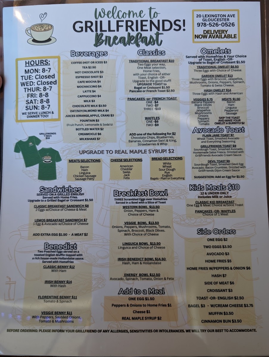 GrillFriends Restaurant menu board