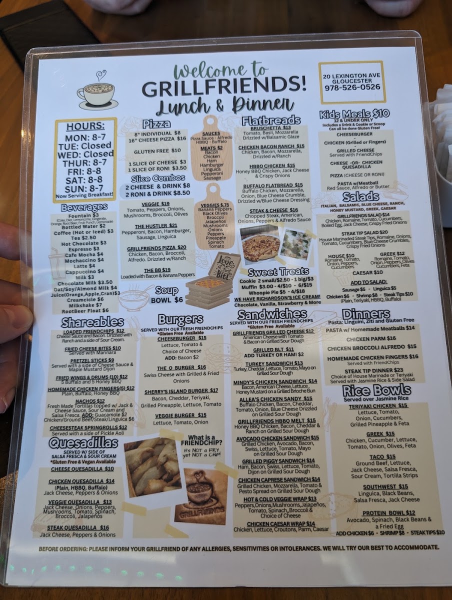 GrillFriends Restaurant menu board