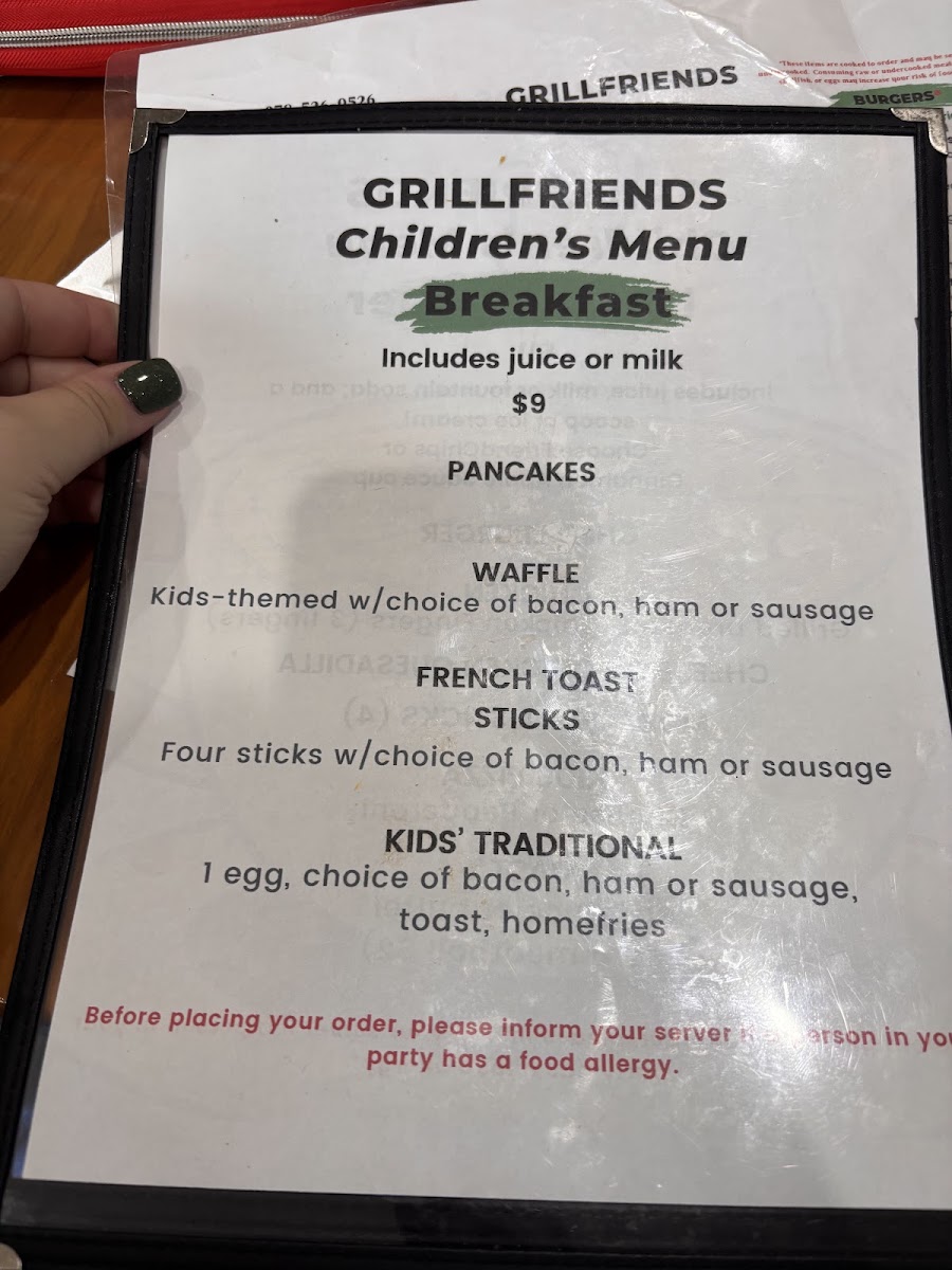 GrillFriends Restaurant menu board