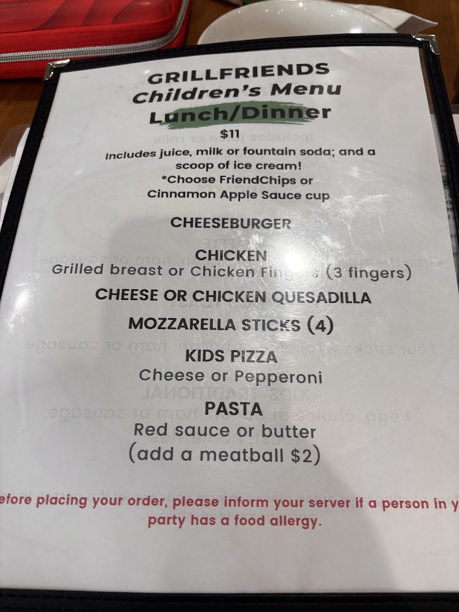 GrillFriends Restaurant menu board