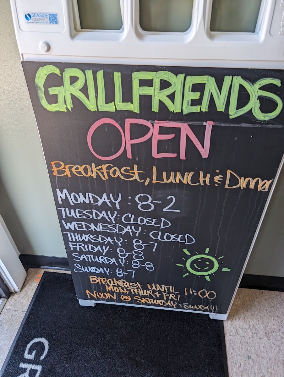 GrillFriends Restaurant menu board