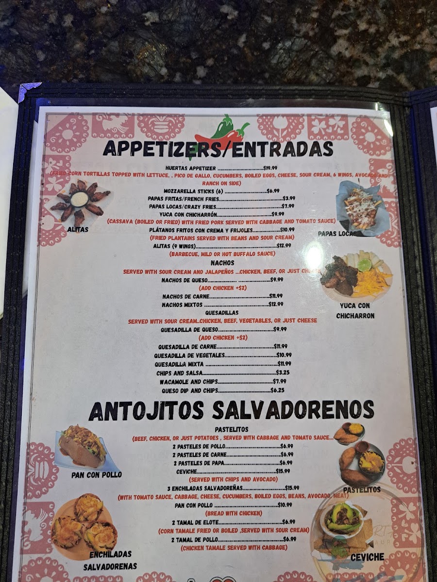 HUERTAS RESTAURANT menu board