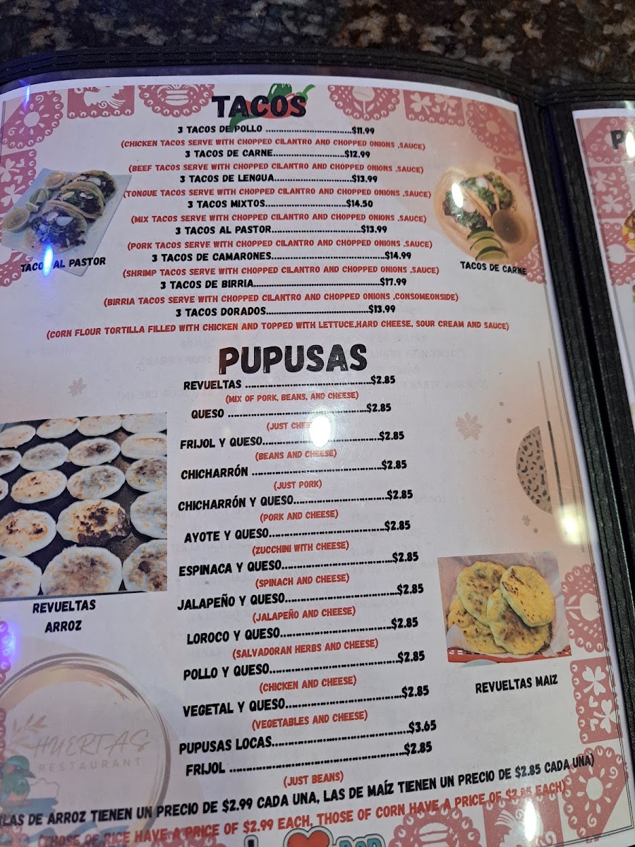 HUERTAS RESTAURANT menu board