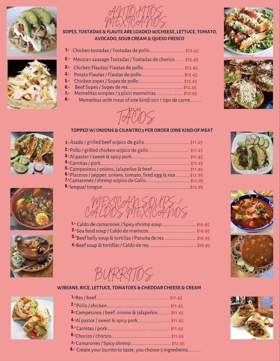 Mi Pueblito menu board