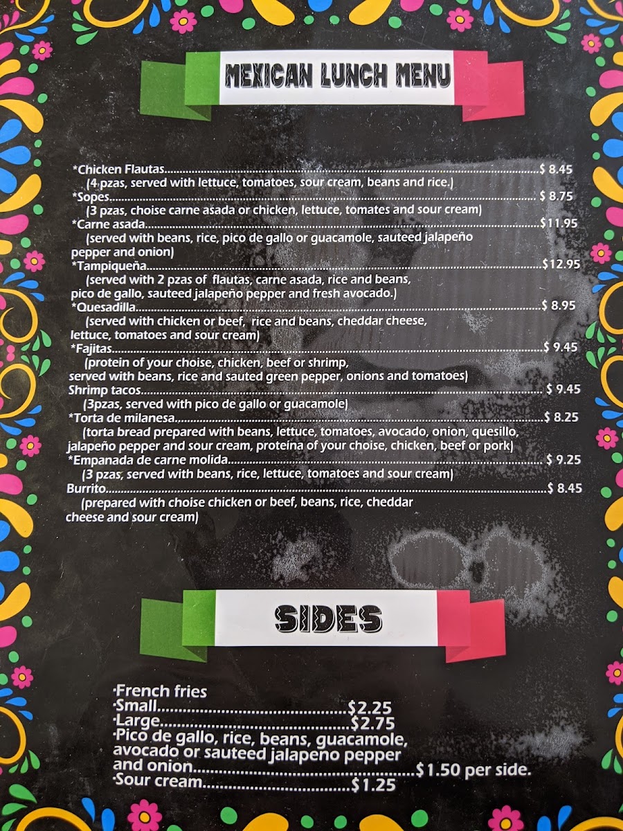 Mi Pueblito menu board