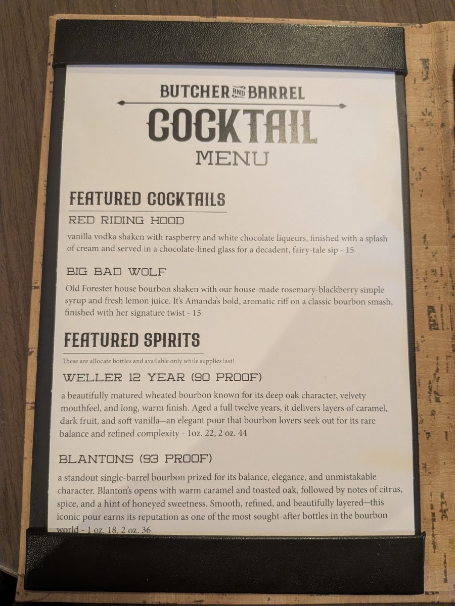 Butcher and Barrel menu board
