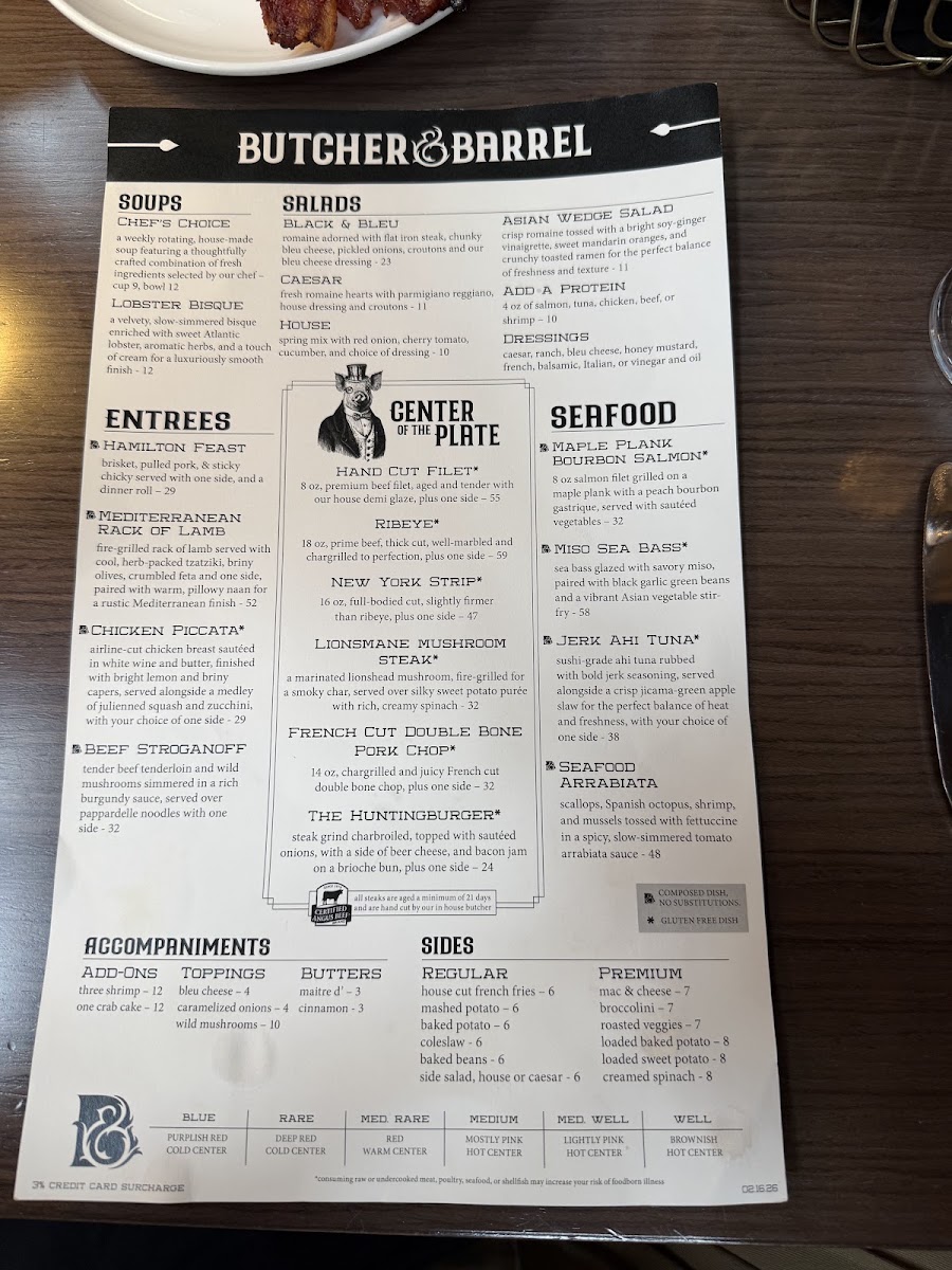 Butcher and Barrel menu board