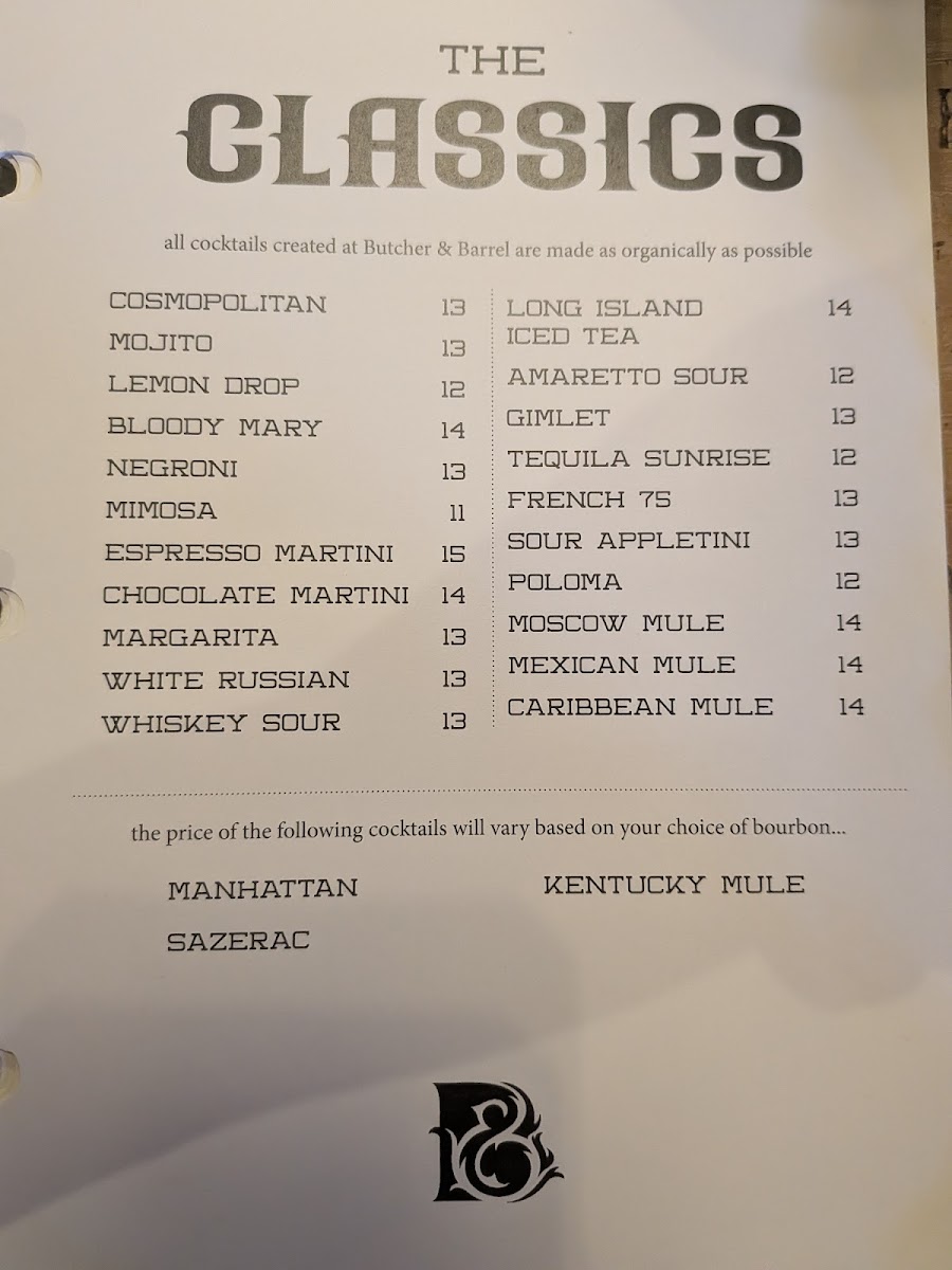Butcher and Barrel menu board