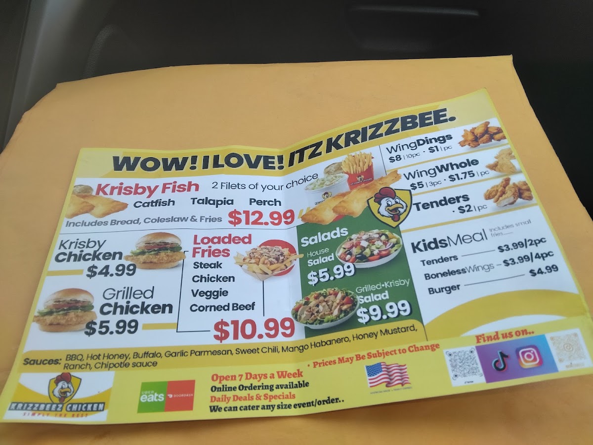 Krizzbeez Chicken menu board