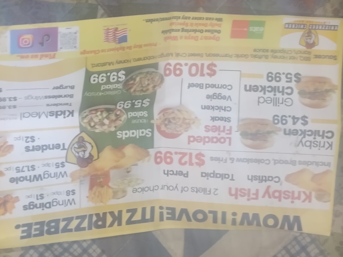 Krizzbeez Chicken menu board